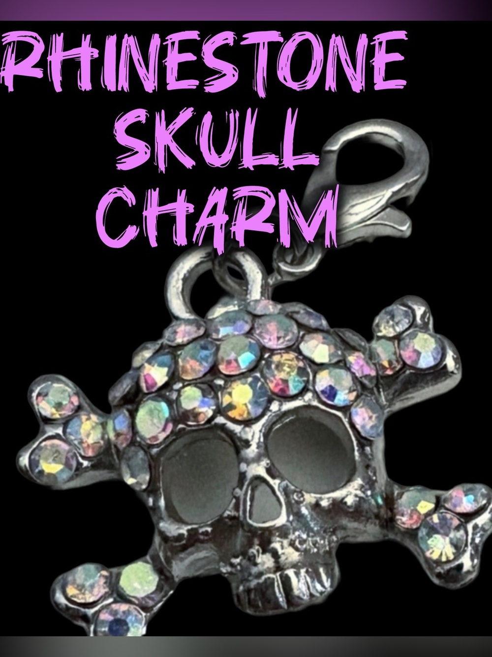 Gothic Skull + Crossbones Rhinestone - Bag Charm / Clip - New